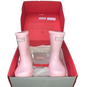 NWT Hunter Kids Original First Gloss Boot, Pink, Size 7